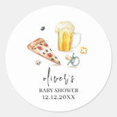 Rustic Pizza Beers Pacifier Baby shower Ronde Sticker (Voorkant)
