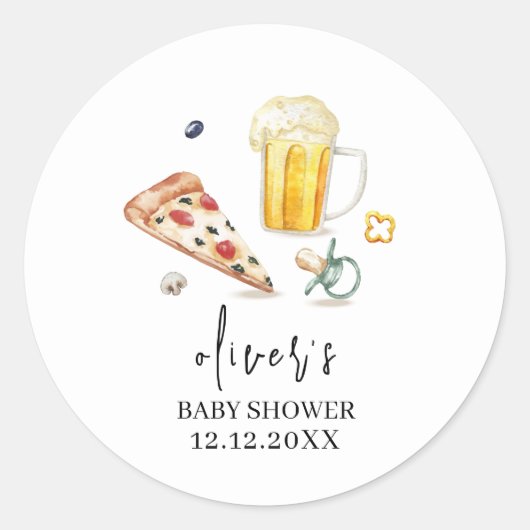 Rustic Pizza Beers Pacifier Baby shower Ronde Sticker (Voorkant)