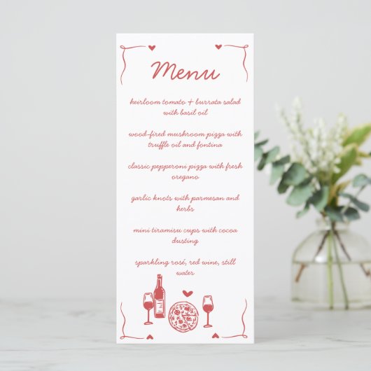 Rustic Pizza & Wine Bridal Shower Flat Menu (Staand voorkant)