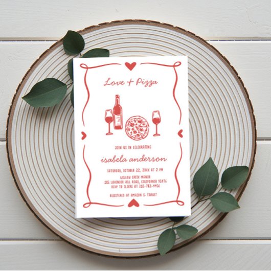 Rustic Pizza & Wine Vrijgezellenfeest Uitnodigen Kaart