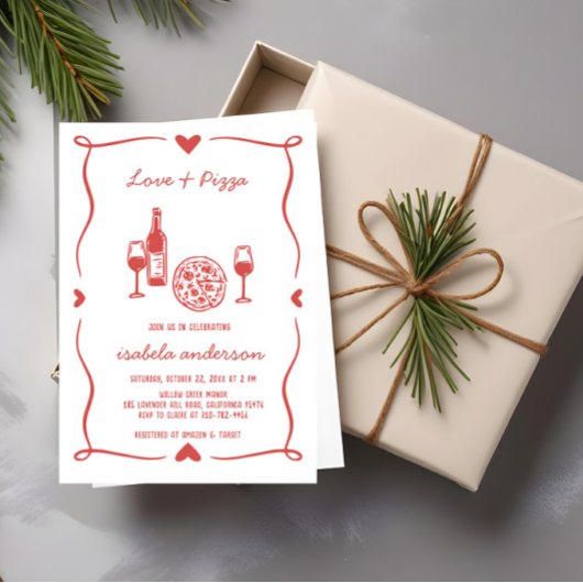 Rustic Pizza & Wine Vrijgezellenfeest Uitnodigen Kaart