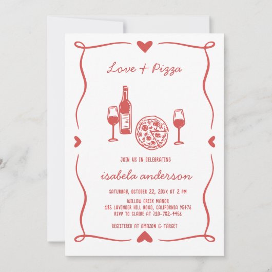 Rustic Pizza & Wine Vrijgezellenfeest Uitnodigen Kaart (Voorkant)
