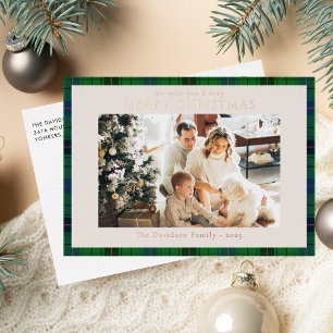 Rustic Plaid 1 Foto Custom Tartan Kerstmis Folie Feestdagenkaart