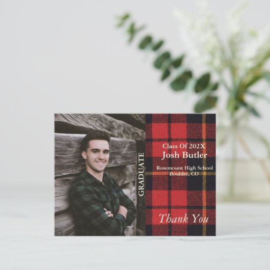Rustic Plaid  Afstudeeruitnodiging & Bedankje Briefkaart (Staand voorkant)