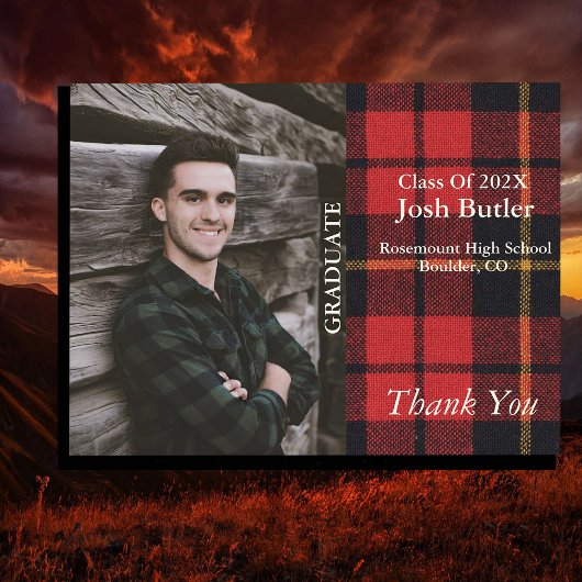 Rustic Plaid  Afstudeeruitnodiging & Bedankje Briefkaart