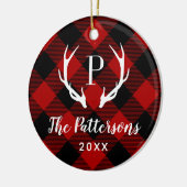 Rustic Plaid Antler Monogram Aangepaste Foto Keramisch Ornament (Links)
