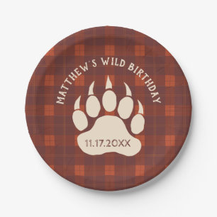 Rustic Plaid Beer Paw Wild Birthday Party Papieren Bordje