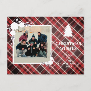 Rustic Plaid & bloem 1 Foto Kerstwensen Feestdagenkaart