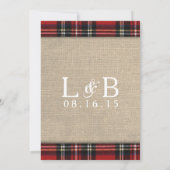 Rustic Plaid Burlap Country Wedding Invitation Kaart (Achterkant)