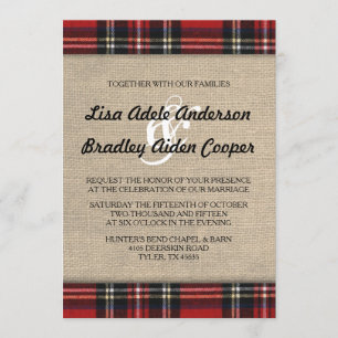 Rustic Plaid Burlap Country Wedding Invitation Kaart