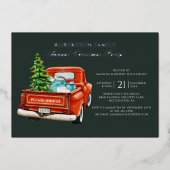 Rustic Plaid Christmas Feestdagen Party Zilver Folie Uitnodiging (Voorkant)