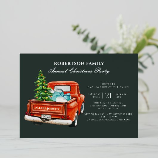 Rustic Plaid Christmas Feestdagen Party Zilver Folie Uitnodiging (Staand Voorkant)