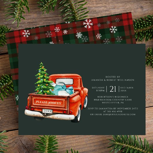 Rustic Plaid Christmas Feestdagen Party Zilver Folie Uitnodiging