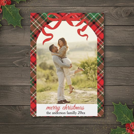 Rustic Plaid Christmas Photo Card Kaart