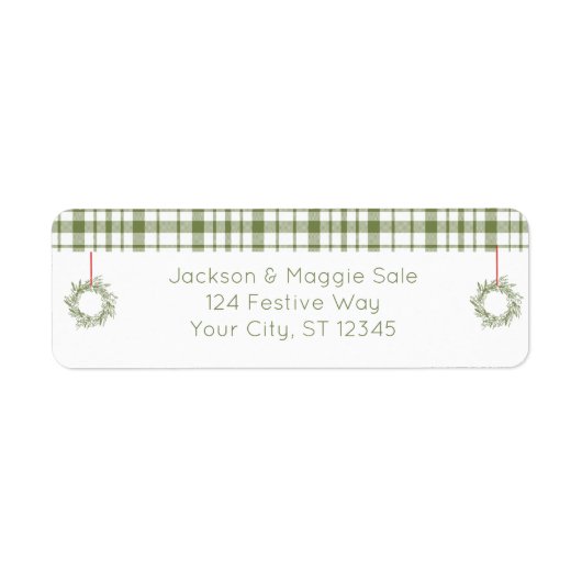 Rustic Plaid Christmas Wreath Retouradres Label (Voorkant)