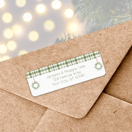 Rustic Plaid Christmas Wreath Retouradres Label