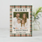 Rustic Plaid Custom Christmas Photo Card Feestdagenkaart (Staand voorkant)
