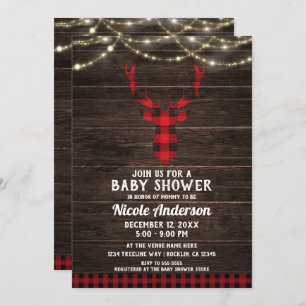 Rustic Plaid Deer Antlers Baby shower met houten l Kaart
