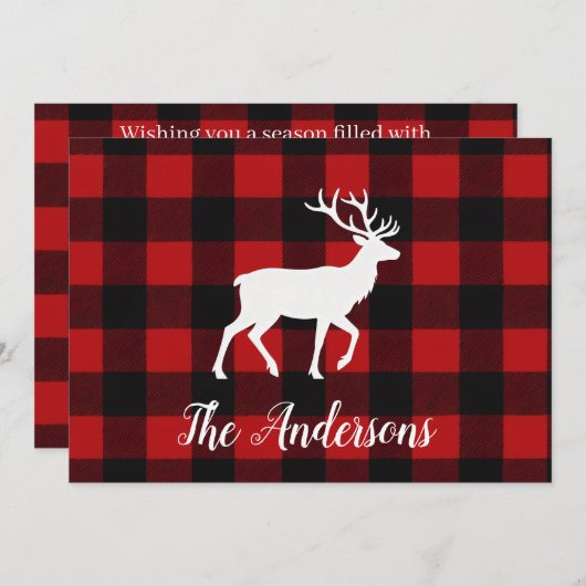 Rustic Plaid Deer Personalized Holiday Card Feestdagenkaart (Voorkant / Achterkant)