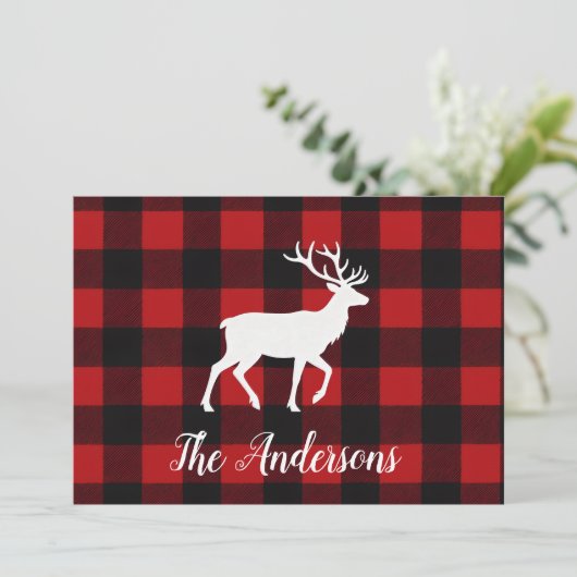 Rustic Plaid Deer Personalized Holiday Card Feestdagenkaart (Staand voorkant)