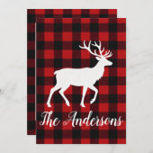 Rustic Plaid Deer Personalized Holiday Card Feestdagenkaart (Voorkant / Achterkant)