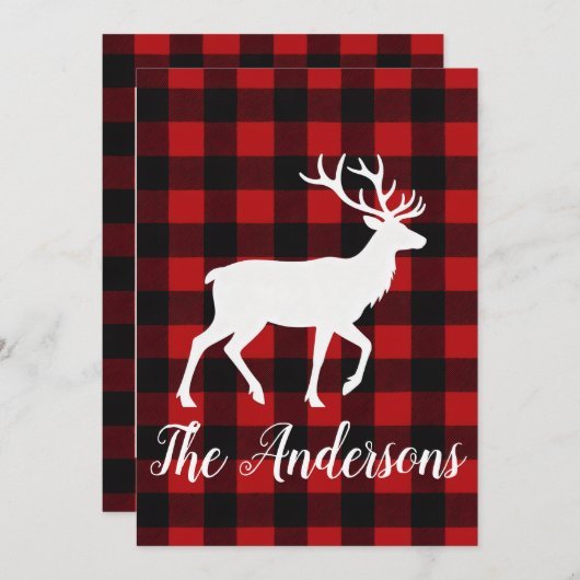 Rustic Plaid Deer Personalized Holiday Card Feestdagenkaart (Voorkant / Achterkant)
