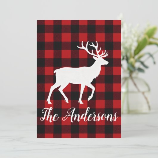 Rustic Plaid Deer Personalized Holiday Card Feestdagenkaart (Staand voorkant)