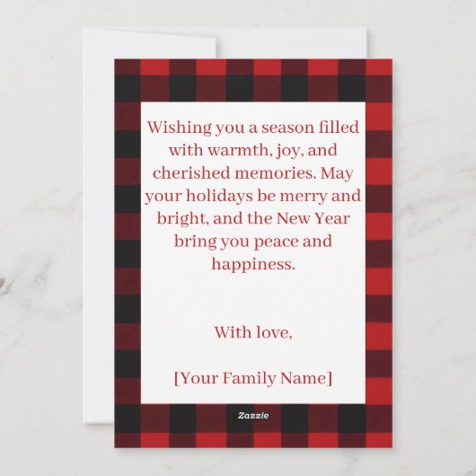 Rustic Plaid Deer Personalized Holiday Card Feestdagenkaart (Achterkant)