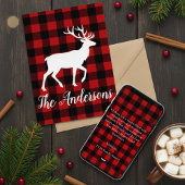 Rustic Plaid Deer Personalized Holiday Card Feestdagenkaart