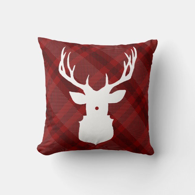 RUSTIC PLAID DEER | STYLISH HOLIDAY PILLOW KUSSEN (Voorkant)