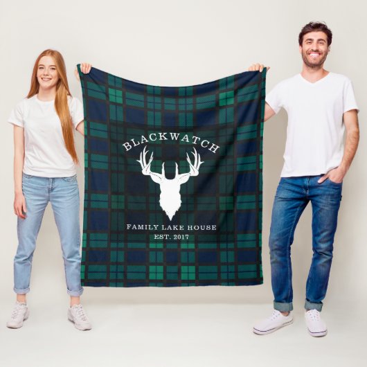Rustic Plaid Elegante Blackwatch Tartan Fleece Deken (In situ)