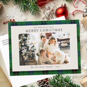 Rustic Plaid Familie Foto Custom Tartan Kerstmis Feestdagenkaart