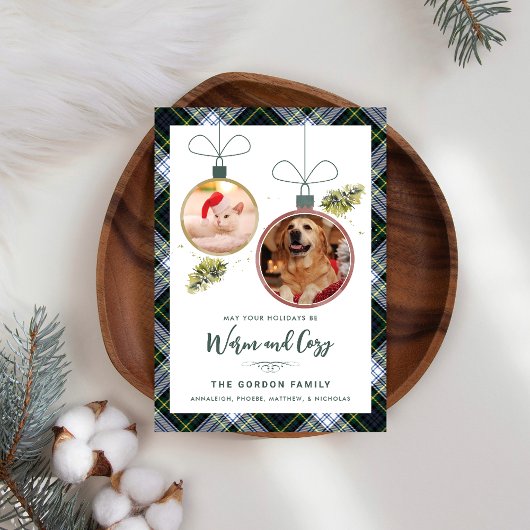 Rustic Plaid Familie Kerstmis 2 Huisdier Foto's Ta Feestdagenkaart