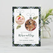 Rustic Plaid Familie Kerstmis 2 Huisdier Foto's Ta Feestdagenkaart (Staand voorkant)