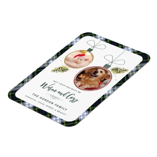 Rustic Plaid Familie Kerstmis 2 Huisdier Foto's Ta Magneet (Linkerzijde)