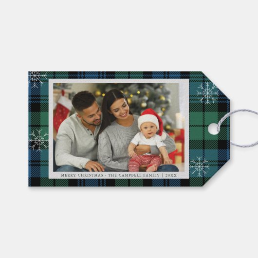 Rustic Plaid Family Foto Campbell Tartan Cadeaulabel (Voorkant (Horizontaal))
