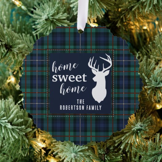 Rustic Plaid Feestdagen Robertson Family Tartan Ornament Kaart (Insitu (Drie))