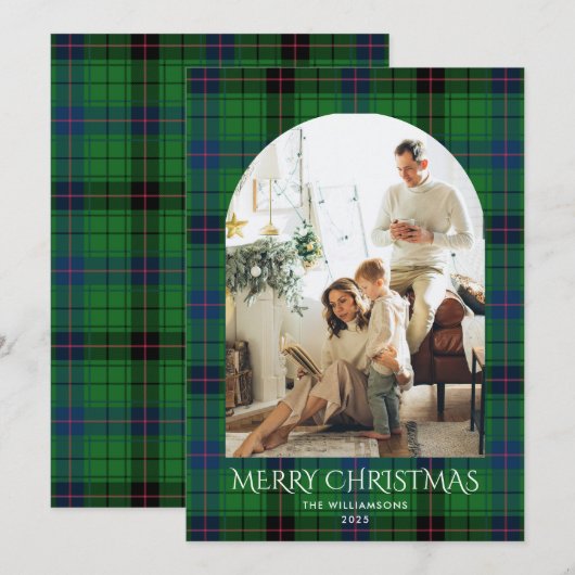 Rustic Plaid Foto Familie Kerstmis Tartan Feestdagenkaart (Voorkant / Achterkant)