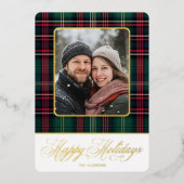 Rustic Plaid Foto Kerstmis Folie Feestdagenkaart (Voorkant)