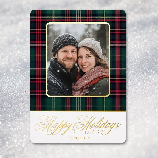 Rustic Plaid Foto Kerstmis Folie Feestdagenkaart