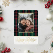 Rustic Plaid Foto Kerstmis Folie Feestdagenkaart