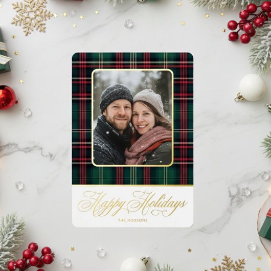 Rustic Plaid Foto Kerstmis Folie Feestdagenkaart