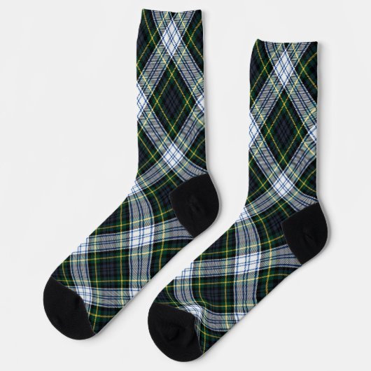 Rustic Plaid Gordon Tartan Green White Pattern Sokken (Links)