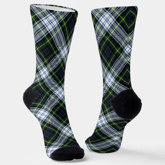 Rustic Plaid Gordon Tartan Groen Wit Patroon Sokken (Gebogen)