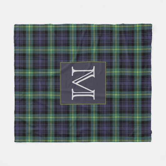 Rustic Plaid Green Monogram Tartan Fleece Deken (Voorkant (Horizontaal))