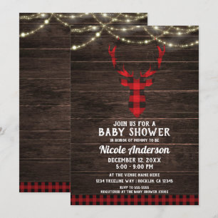 Rustic Plaid Herten Geweien Houten Lichtjes Baby S Kaart