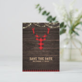 Rustic Plaid Herten Geweien & Lichtjes Save the Da Aankondigingskaart (Staand voorkant)