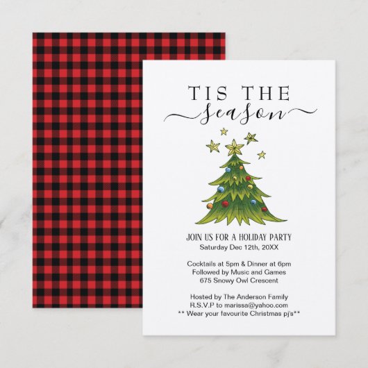 Rustic Plaid Holiday Party Uitnodiging (Voorkant / Achterkant)