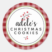 Rustic Plaid Kerst Persoonlijk Ronde Sticker (Voorkant)