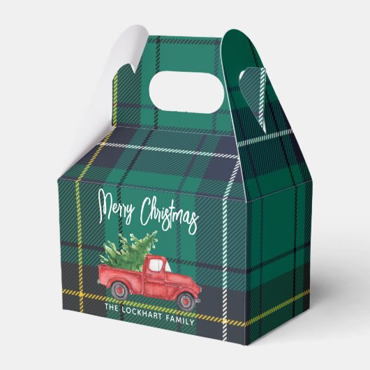 Rustic Plaid Kerst Rode Truck Tartan Bedankdoosjes (Voorkant Zijde)